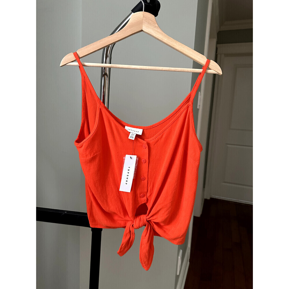 Topshop Women's Sleeveless Tie Front Camisole In Orange Size 12 US